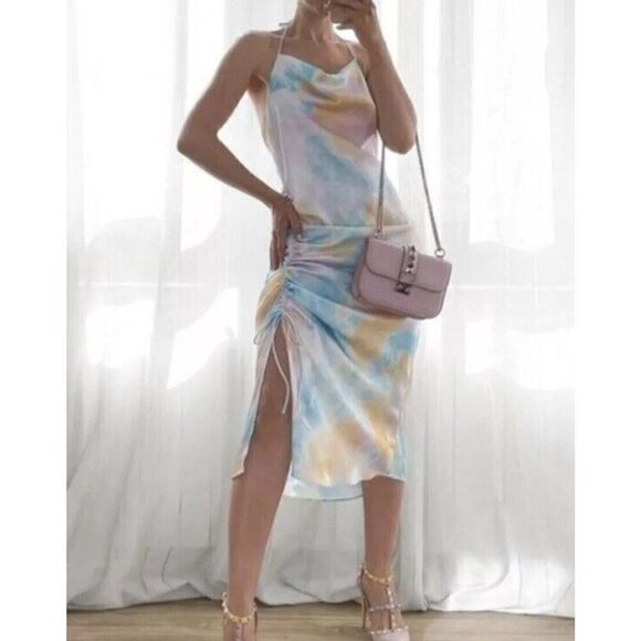 New with tags Zara Tie Dye Slip Midi Dress With Slit Multicolor 3525/456 aize M - Picture 7 of 16